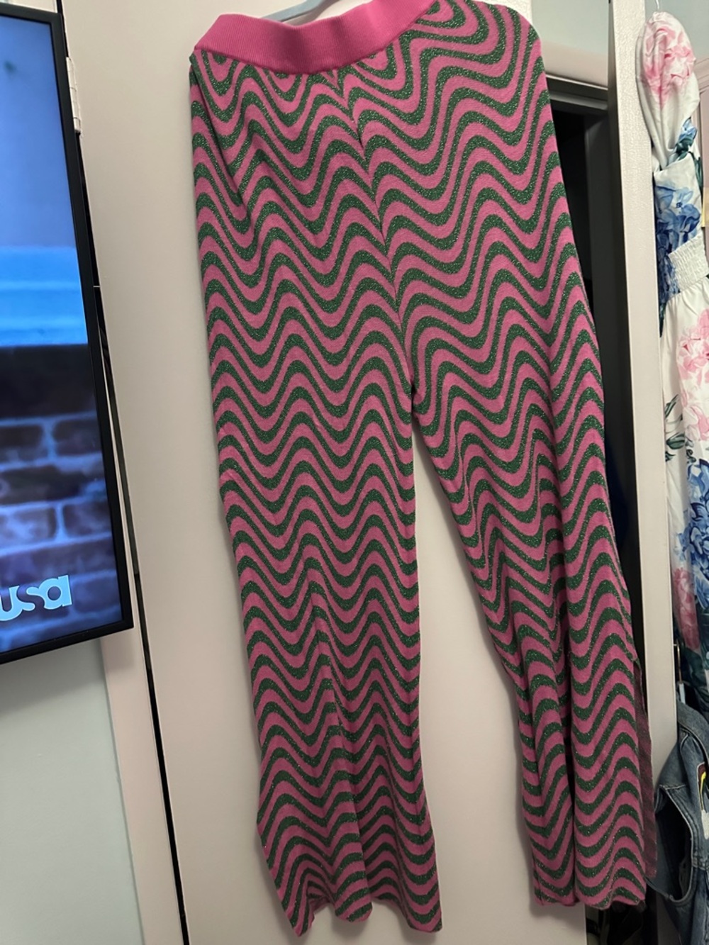 Urban Outfitters Pink and Green Wavy Knit Pants